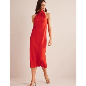 Boden Women's 12 R Cherry Tomato Tie Back Slip Midi Dress Elegant Halter